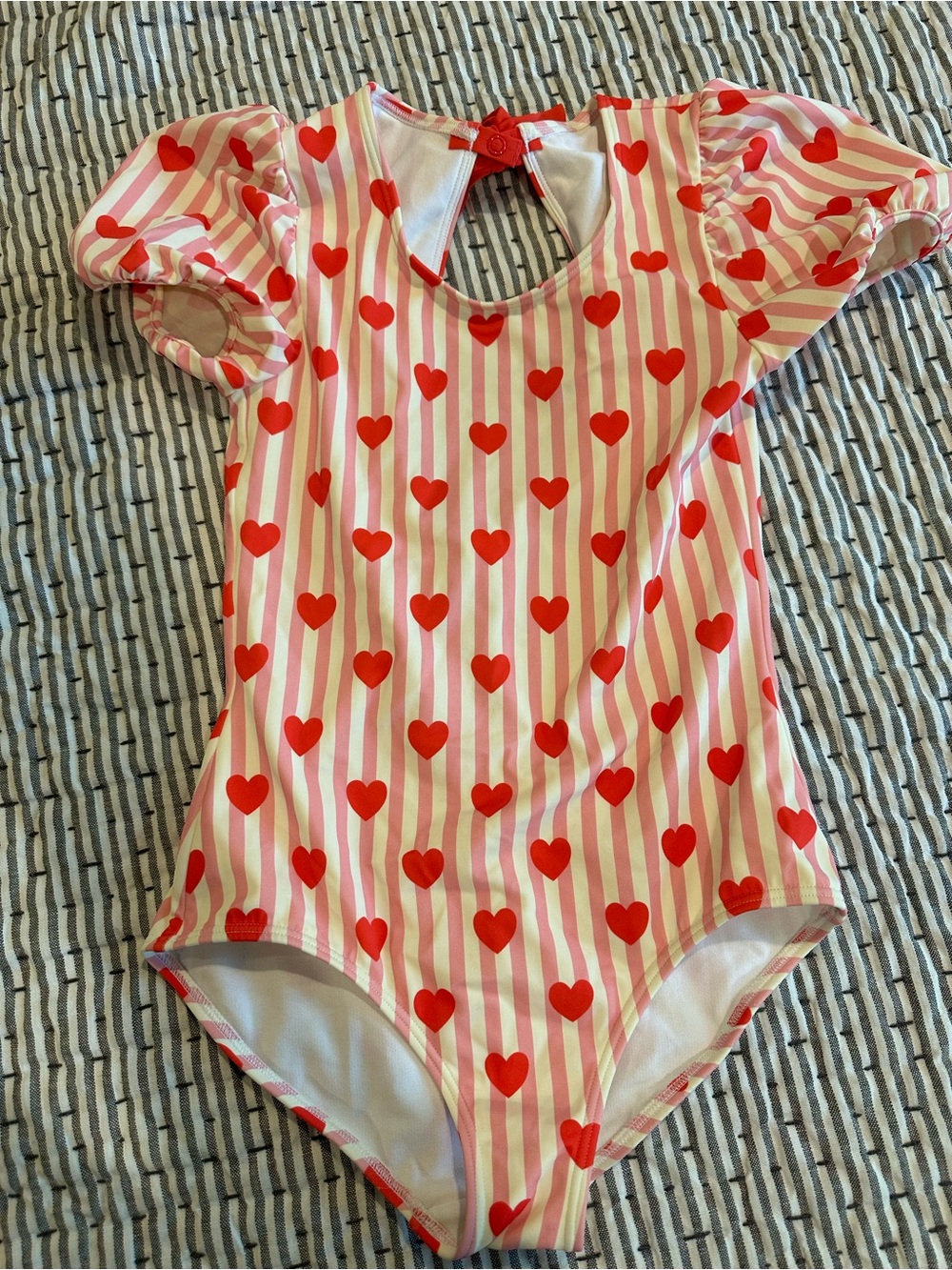 Kids Pink & Red Heart Stripe One-Piece Swimsuit